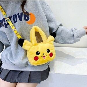 Pikachu Crossbody Zip Top plush Handbag fluffy yellow